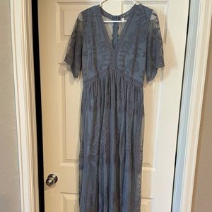PinkBlush Blue Lace Maternity Maxi Dress